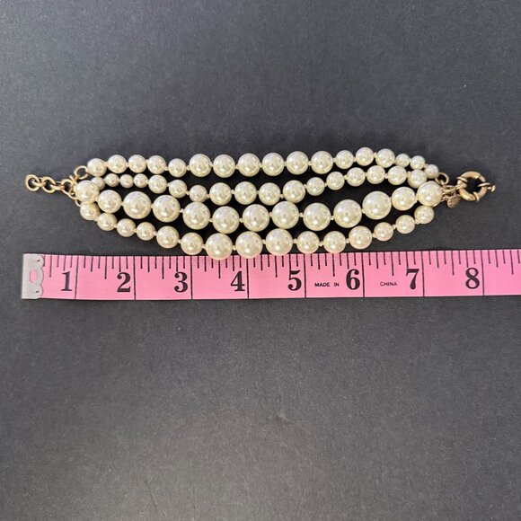 J Crew Twisted Hammock 4 Strand Faux Pearl Bracelet Gold-Tone Clasp - Picture 3 of 10